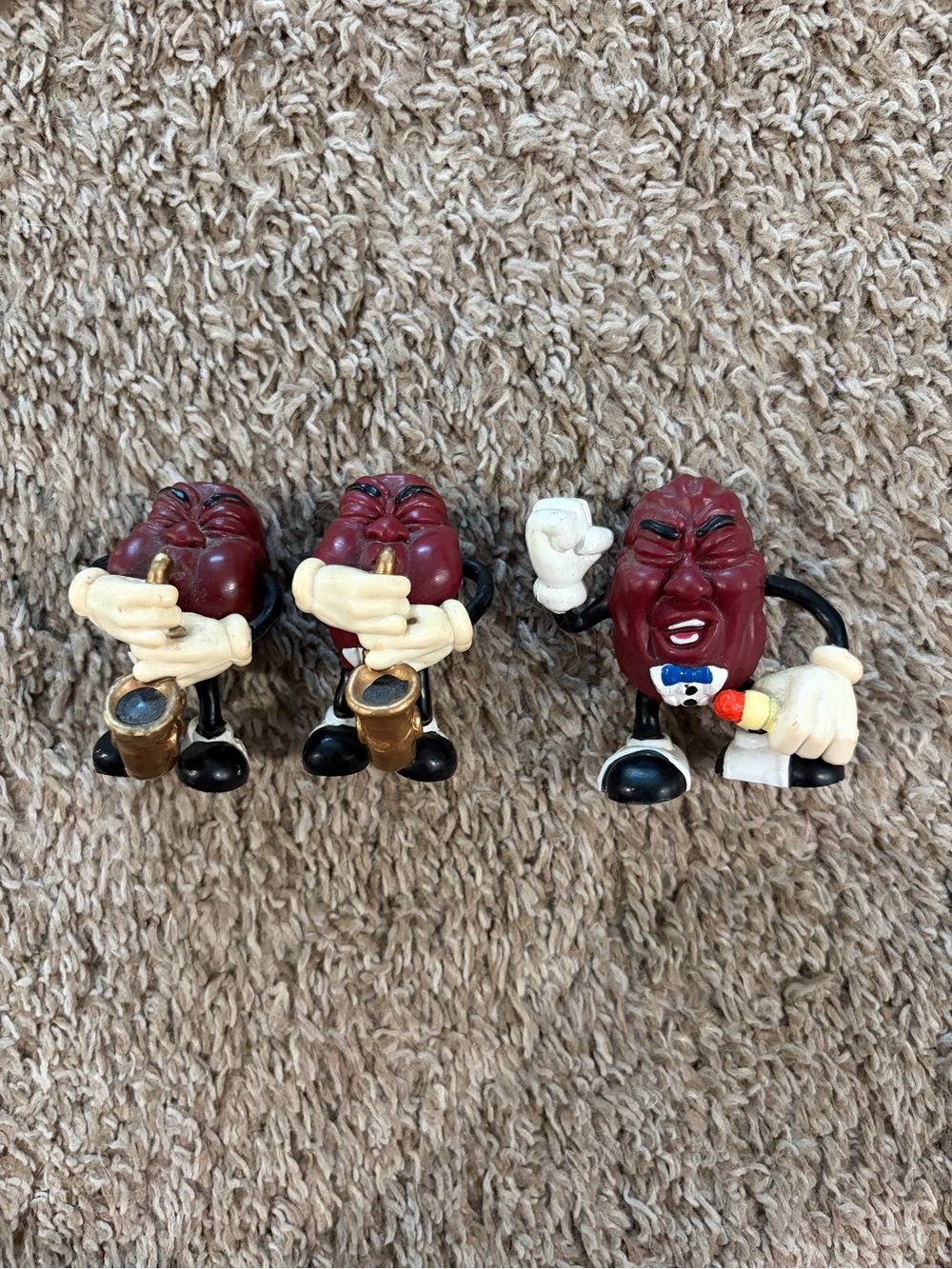 Vtg Set Of 3 California Raisins 1987 Calrab Saxophone Players/ Singer PVC Toys